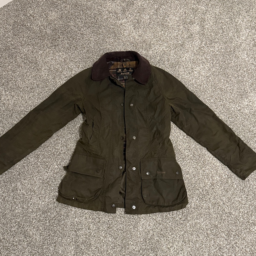 Barbour Hunter Green Wax Coated Jacket  with Corduroy Collar